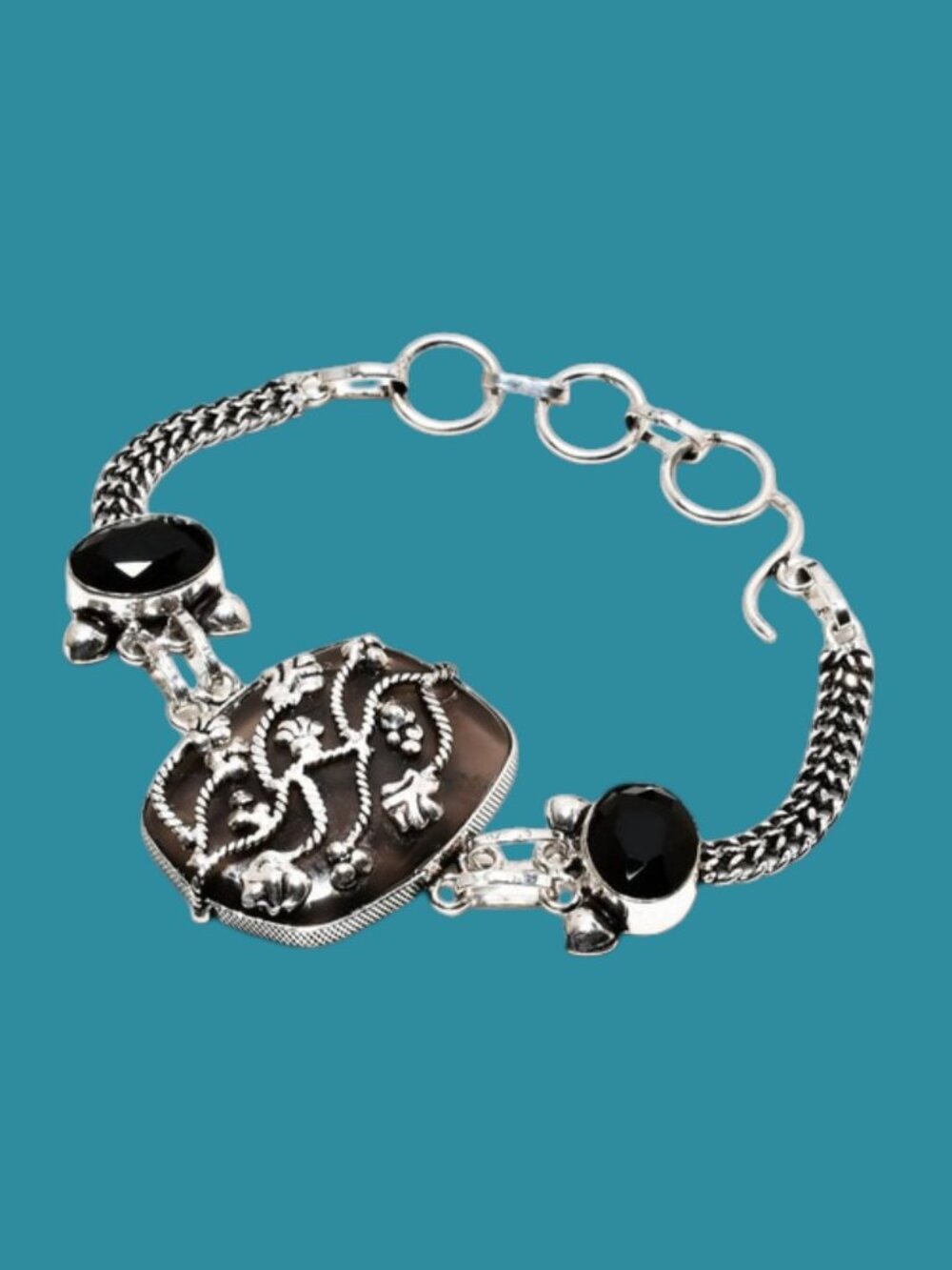 Smoky Topaz and Black Spinel Gemstone Handmade Bracelet 7-8"
